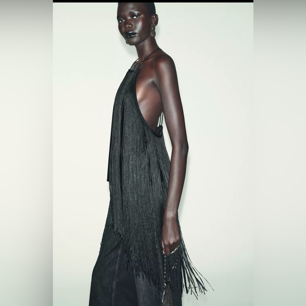 Black Fringe Halter top - Picture 3 of 7